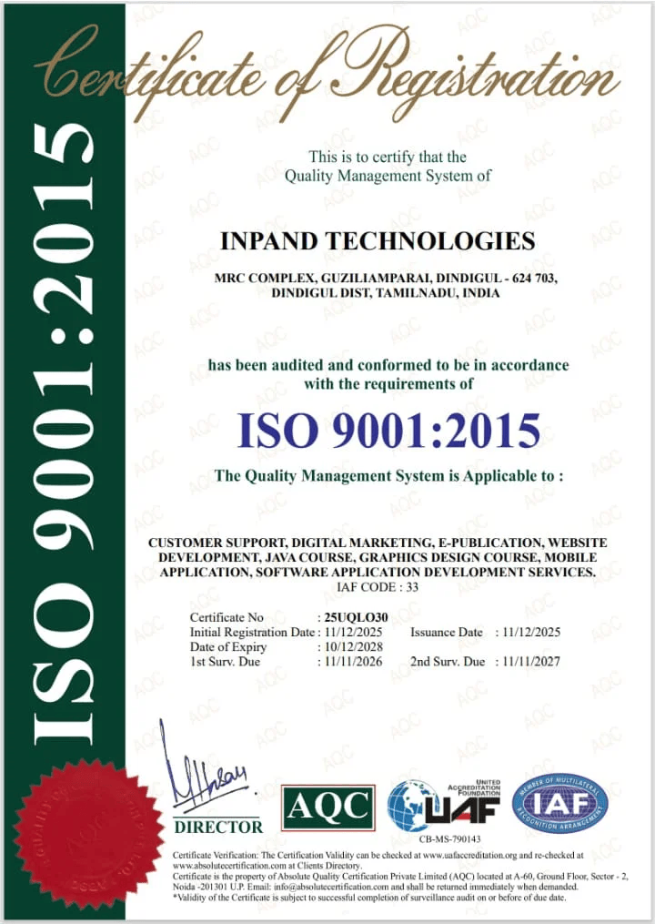 Inpand ISO Certificate
